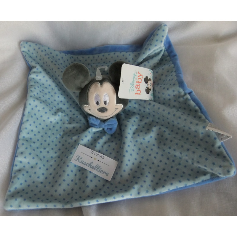 Disney Baby - Schmusetuch - Mickey Mouse Maus - Hellblau mit Sternchen und dunkelblau - ca. 30 cm x 30 cm groß