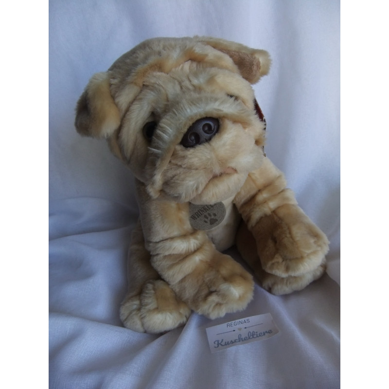 Keel Toys - Plüschtier - Puppet Dog Hund Shar Pei Wrinkles - hellbraun - mit Halsband - ca. 35 cm groß - sitzend