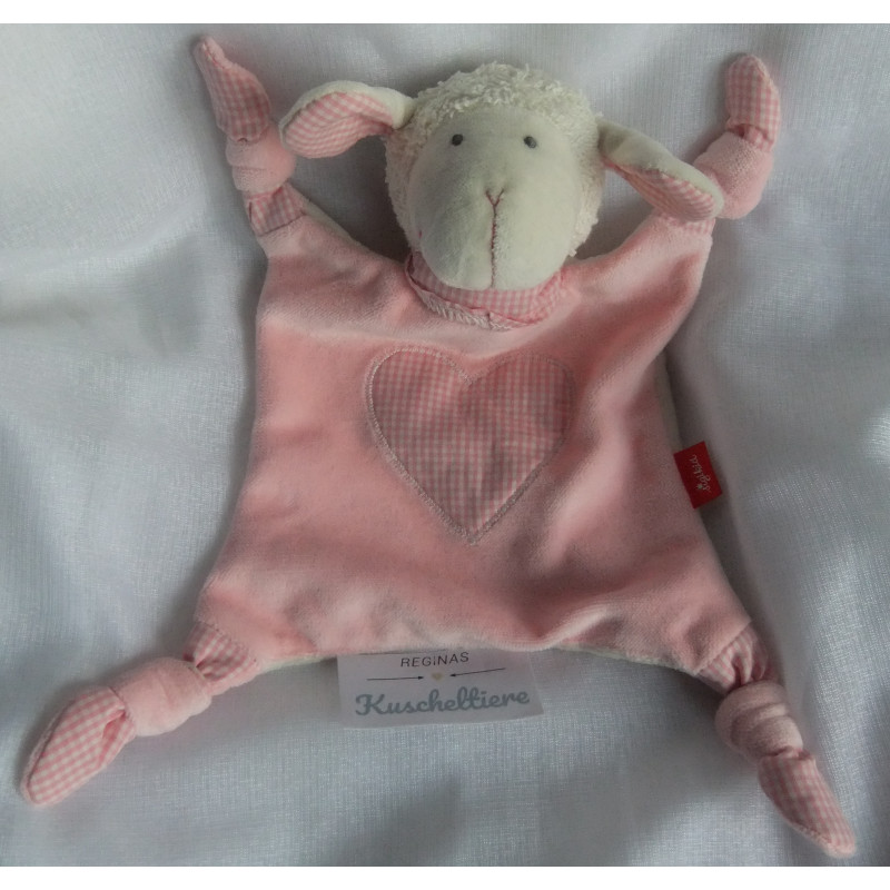Sigikid - Schmusetuch - Schaf rosa mit aufgenähtem kleinen karierten Herzchen und Halstuch - ca. 25 cm lang