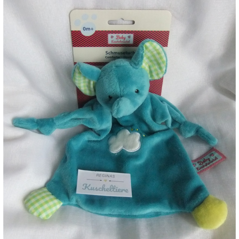 Baby Kuschelwuschel - Schmusetuch - Elefant mit kleiner Wolkenapplikation - blau - ca. 25 cm lang