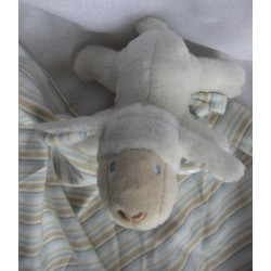 Fehn - Schmusetuch - Schaf weiß mit Beißring und Schnuffeltuch beige/creme/hellblau gestreift