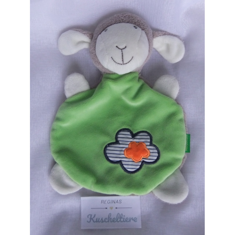 Babydream - Schmusetuch - Schaf in grün und graubraun mit kleiner Blumenapplikation - ca. 23 cm lang