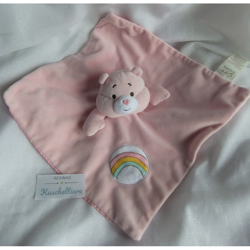 Care Bears baby - Schmusetuch - Glücksbärchies mit Rasselgeräusch - rosa - ca. 28 cm x 28 cm groß