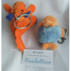 Schlüsselanhänger - Drache in orange und dunkelblau und ein kleiner Fisch in orange und hellblau