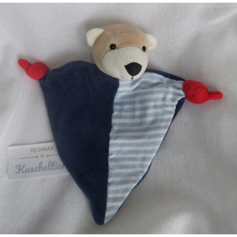 Bobo der Kinderfreund - Schmusetuch - Bär mit Rasselgeräusch - klein - blau und blau/weiß gestreift - ca. 22 cm lang