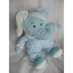 Plüschtier - Elefant mit Zipfelmütze - hellblau mit weißen Sternchen - 35 cm groß