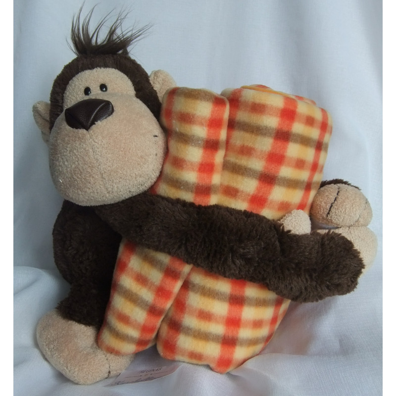 Nici - Plüschtier - Wild Friends Affe Nardu dunkelbraun mit Kuscheldecke kariert - ca. 32 cm groß - Schlenker