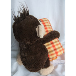Nici - Plüschtier - Wild Friends Affe Nardu dunkelbraun mit Kuscheldecke kariert - ca. 32 cm groß - Schlenker