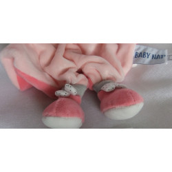 Baby Nat - Schmusetuch - Bärchen rosa/weiß mit weißer Mütze - ca. 20 cm lang