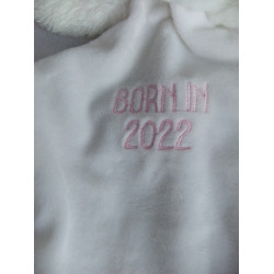 Nicotoy - Schmusetuch - Hase weiß und rosa mit Schriftzug Born in 2022 - ca. 32 cm lang