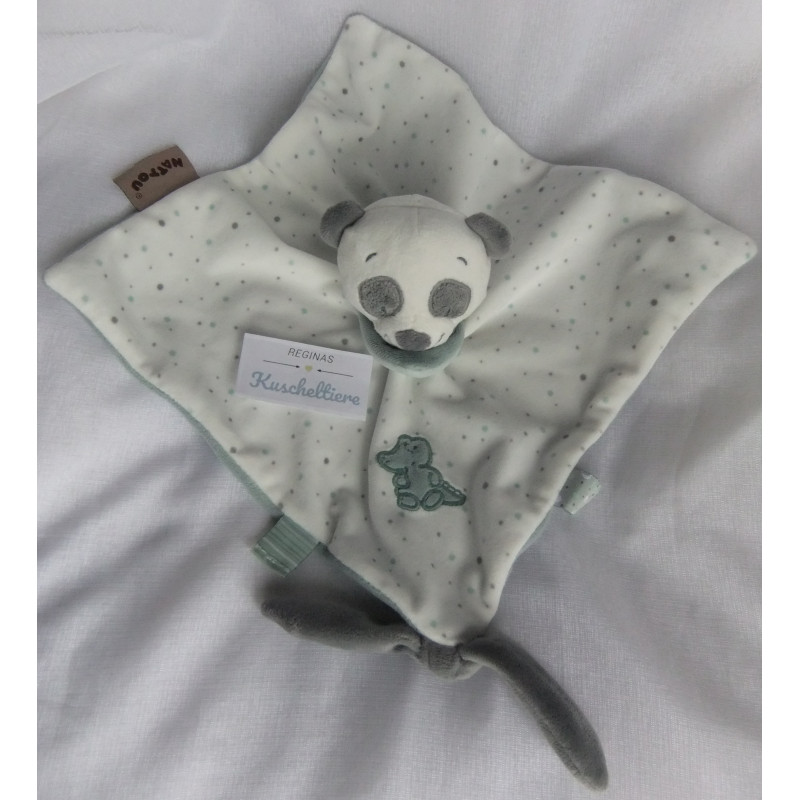 Nattou - Schmusetuch - Panda LouLou - weiß/grau mit hellblauem Halstuch - ca. 28 cm x 28 cm groß