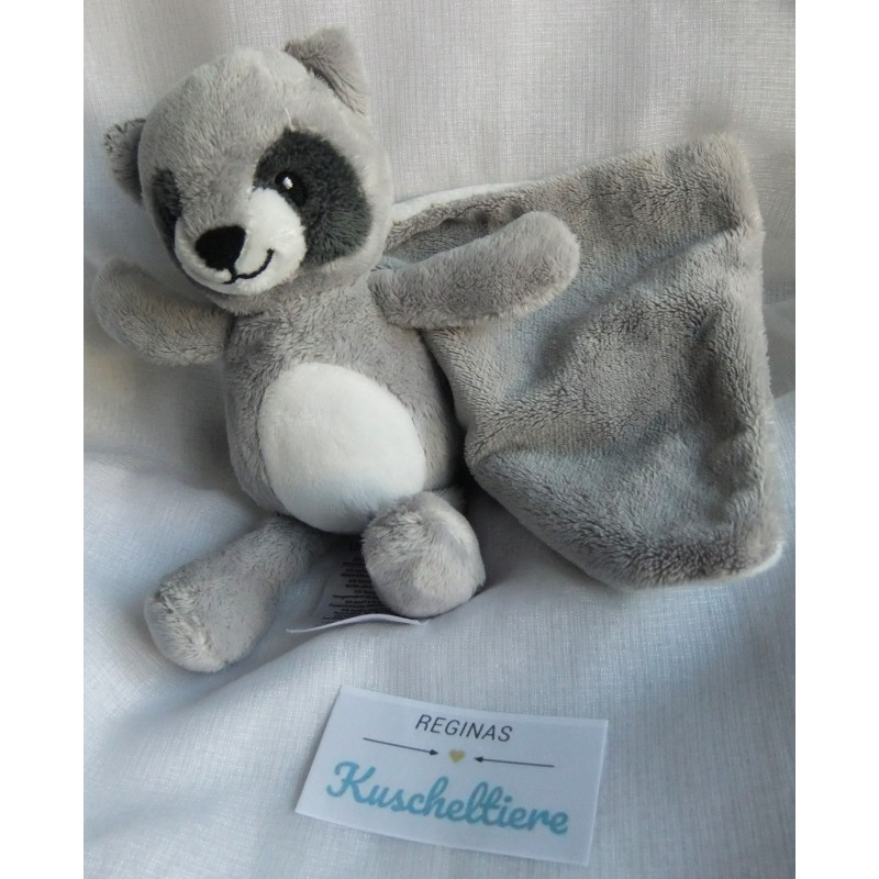 Kik - Ergee - Schmusetuch -Waschbär grau/weiß/schwarz mit Schnuffeltuch in weiß mit Sternchen