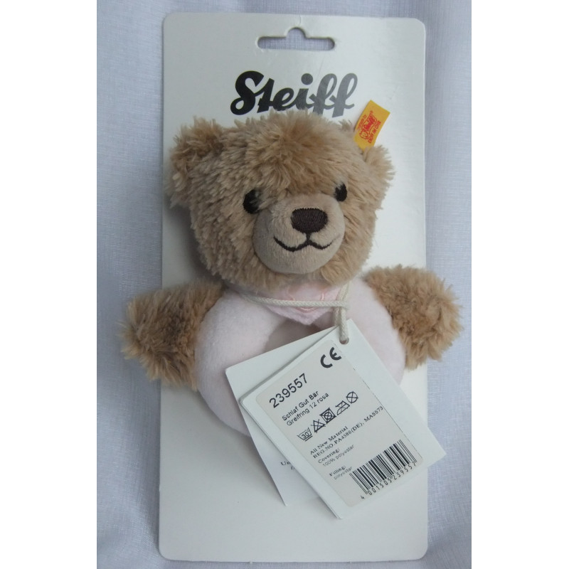 Steiff -  Rasselgreifling - Bär Schlaf gut mit Halstuch - rosa - ca. 12 cm groß