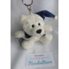 Kuschelwuschel - Schlüsselanhänger - Bär Eisbär mit blauer Zipfelmütze und blauer Jacke - ca. 7 cm groß - sitzend