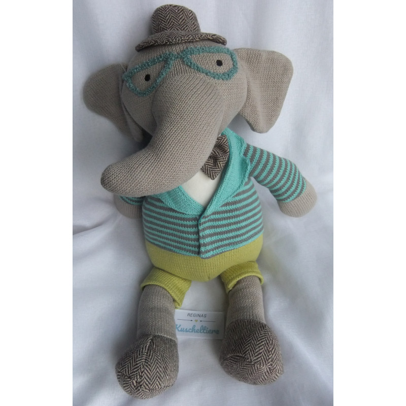 Depot - Plüschtier - For Little Ones - Strick - Elefant - grau, grün - ca. 48 cm groß - Schlenker