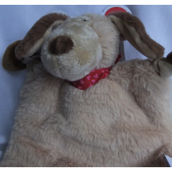 Sigikid - Schmusetuch - Hund Brauntöne mit Halstuch in rot mit Herzmotiven - ca. 28 cm lang