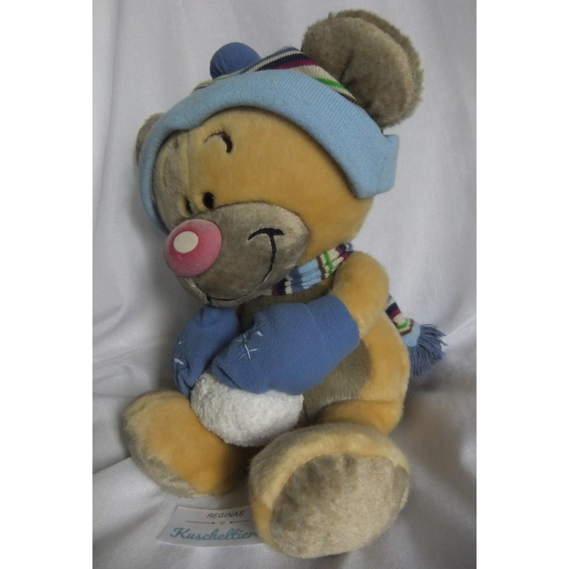 Depesche - Vintage Plüschtier - Pimboli mit Schneeball, Schal, Handschuhe und Mütze - ca. 40 cm groß - Schlenker