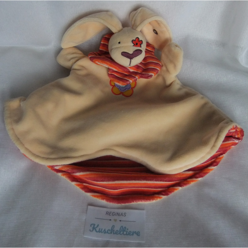 Steiff - Schmusetuch/Handpuppe - Hase Mr. Rabbit apricot/bunt gestreift und kleiner Bumenapplikation - ca. 28 cm lang