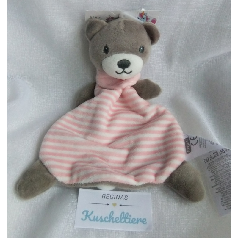 Kik - Ergee - Schmusetuch - Bär - weiß/rosa gestreift mit Halstuch in rosa - ca. 20 cm lang