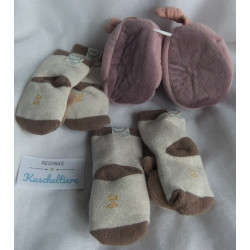 Pusblu Babyschuhe mit Rasselgeräusch Dino altrosa und zwei Paar Rasselsöckchen Bär von Beauty Baby