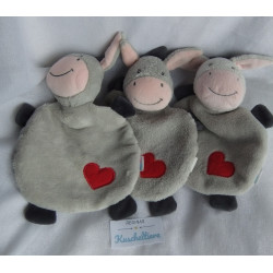 Babydream / Babywelt - drei Schmusetücher - Esel mit Herzapplikation - grau, rosa und rot - ca. 23 cm lang