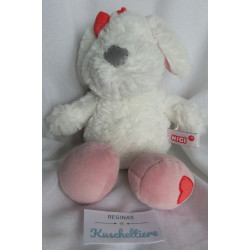 Nici - Plüschtier - Hund Lulu weiß/rosa mit kleinem roten Herzchen und kleiner Schleife - ca. 25 cm groß - Schlenker