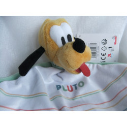 Aldi - Simba - Disney - Schmusetuch - Hund Pluto weiß mit bunten Streifen, grün  mit Schriftzug - ca. 40 cm lang