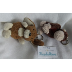 Nici - Schlüsselanhänger - Hase Puschel und Affe Lou mit Herz auf dem Bäuchlein und Magnet in den Händchen  - ca. 10 cm groß