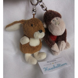 Nici - Schlüsselanhänger - Hase Puschel und Affe Lou mit Herz auf dem Bäuchlein und Magnet in den Händchen  - ca. 10 cm groß