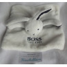 Boss - Schmusetuch - Hase mit gesticktem Schriftzug - weiß/blau - ca. 20 cm x 20 cm groß