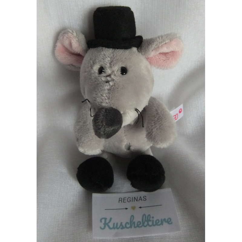 Nici - Plüschtier - Maus Bräutigam mit Zylinder - grau/schwarz/rosa - ca. 15 cm groß - Schlenker