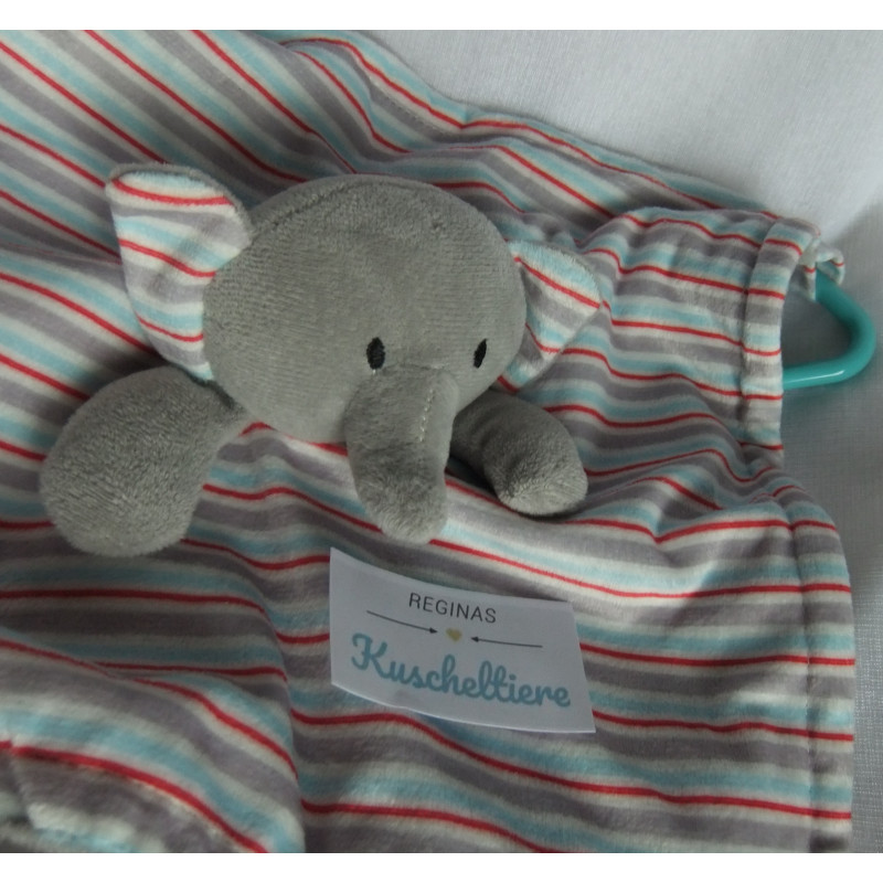 Modern Baby - Schmusetuch - Elefant bunt gestreift, grau mit verschiedenen Beißecken - ca. 26 cm x ca. 26 cm groß