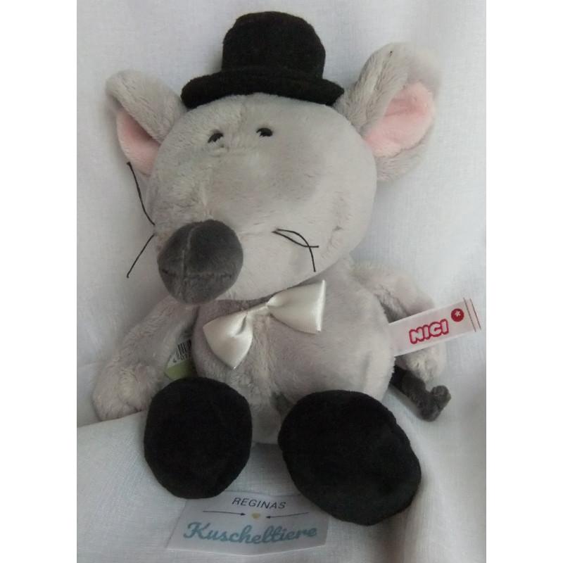 Nici - Plüschtier - Maus Bräutigam mit Zylinder - grau/schwarz/rosa - ca. 25 cm groß - Schlenker
