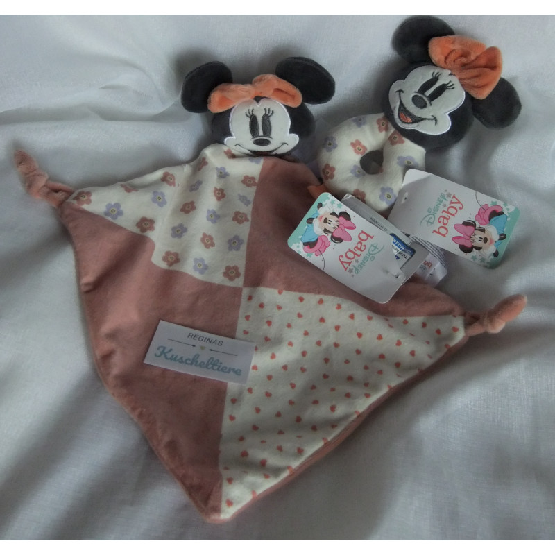 Pepco - Schmusetuch und Rasselgreifling - Disney - Minnie Mouse -  rosa, creme - mit Rasselgeräusch - ca. 30 cm lang