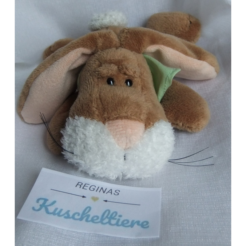 Nici - Plüschtier - Hase braun/weiß/rosa mit grünem Halstuch - ca. 22 cm groß - liegend