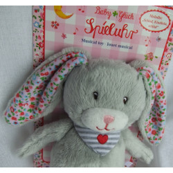 Spiegelburg BabyGlück - Spieluhr Hase - hellgrau, buntes Blumenmuster - Melodie: Schlaf Kindlein schlaf.. - ca. 21 cm groß
