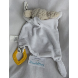 Scherer 4 you - Schmusetuch - Schaf Wolly - grau-wollweiß gestreift, beige - gelber Beißring - ca. 26 cm lang