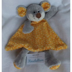 Ergee - Schmusetuch - Maus mit Schlenkerbeinchen - grau/orange mit Motiven -  ca. 29 cm lang - Schlenker