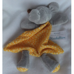 Ergee - Schmusetuch - Maus mit Schlenkerbeinchen - grau/orange mit Motiven -  ca. 29 cm lang - Schlenker