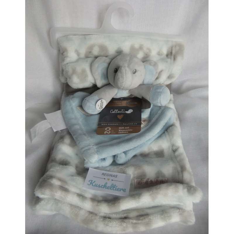 Blankets & Beyond - Set - Schmusetuch und Decke - Elefant hellblau/weiß/grau