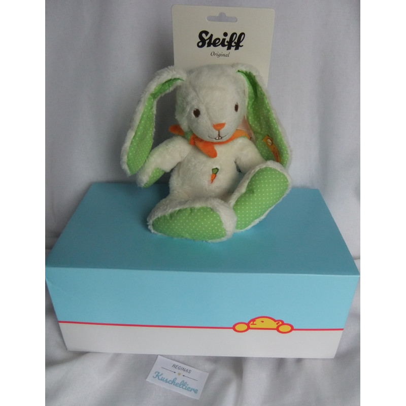 Steiff - Plüschtier - Hase Hannes weiß/grün mit Schal orange - ca. 22 cm groß - Schlenker