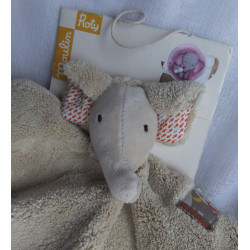 Moulin Roty - Schmusetuch - Les Papoums - Elefant beige, orange mit Schnullerhalter - ca. 22 cm lang
