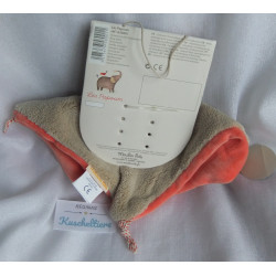 Moulin Roty - Schmusetuch - Les Papoums - Elefant beige, orange mit Schnullerhalter - ca. 22 cm lang