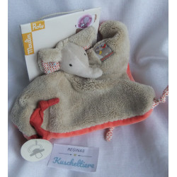 Moulin Roty - Schmusetuch - Les Papoums - Elefant beige, orange mit Schnullerhalter - ca. 22 cm lang