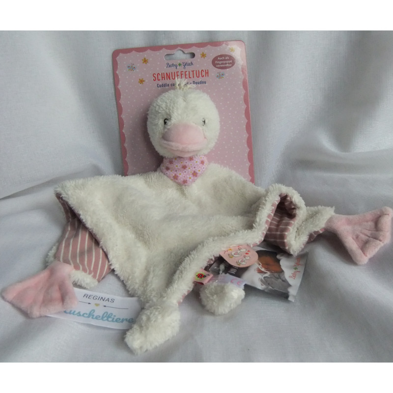 Spiegelburg Baby Glück - Schmusetuch - Gans weiß/rosa mit Halstuch rosa mit Blumenmotive - ca. 30 cm lang