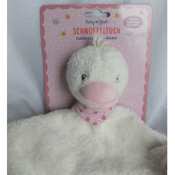 Spiegelburg Baby Glück - Schmusetuch - Gans weiß/rosa mit Halstuch rosa mit Blumenmotive - ca. 30 cm lang