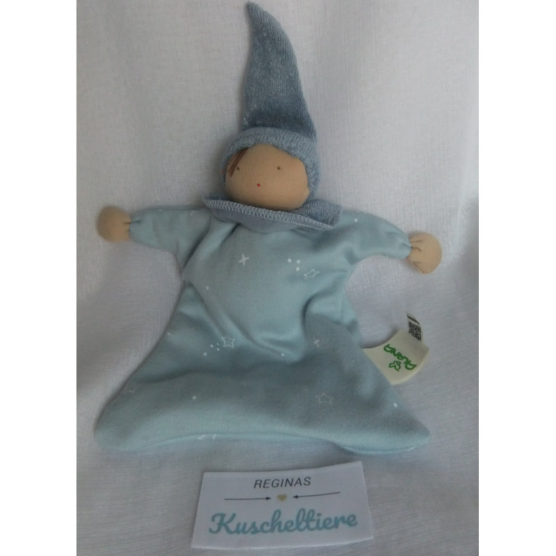 Alana - Schmusetuch - Wichtel / Zwerg - hellblau mit weißen Sternchenmotiven - ca. 19 cm lang
