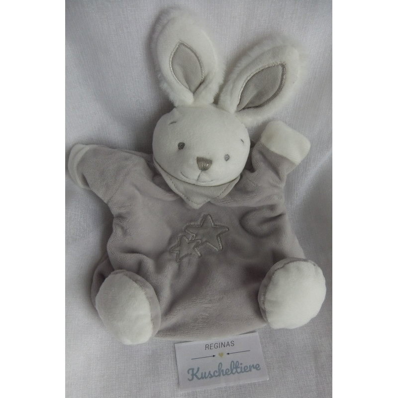 Maximo - Handpuppe - Hase grau/wollweiß mit Halstuch grau - Knistergeräusch - ca. 28 cm lang