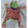 Sigikid - Schmusetuch - Frosch grün, rot-creme gestreift mit Halstuch in blau mit hellen Klecksen - ca. 27 cm lang