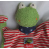 Sigikid - Schmusetuch - Frosch grün, rot-creme gestreift mit Halstuch in blau mit hellen Klecksen - ca. 27 cm lang
